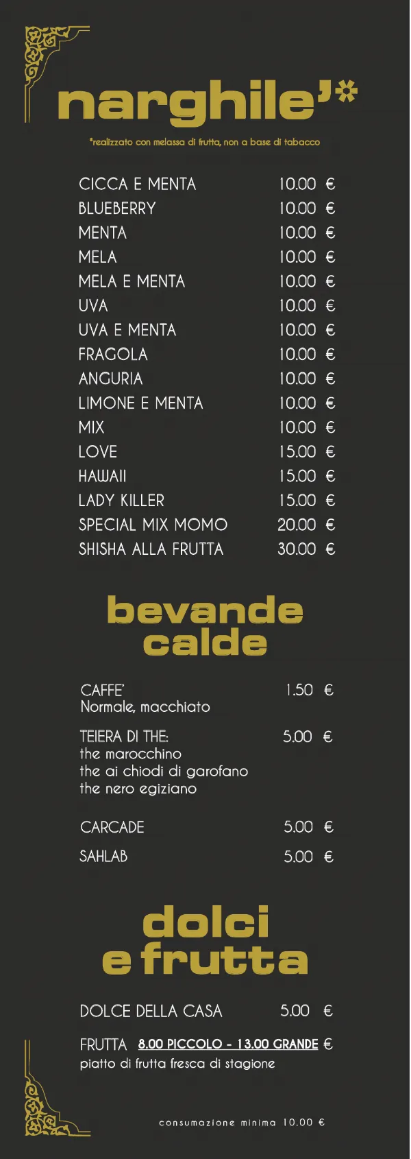 Listino online : Menu Momo Club - MOMO CLUB - Tè & Narghilè - Torino